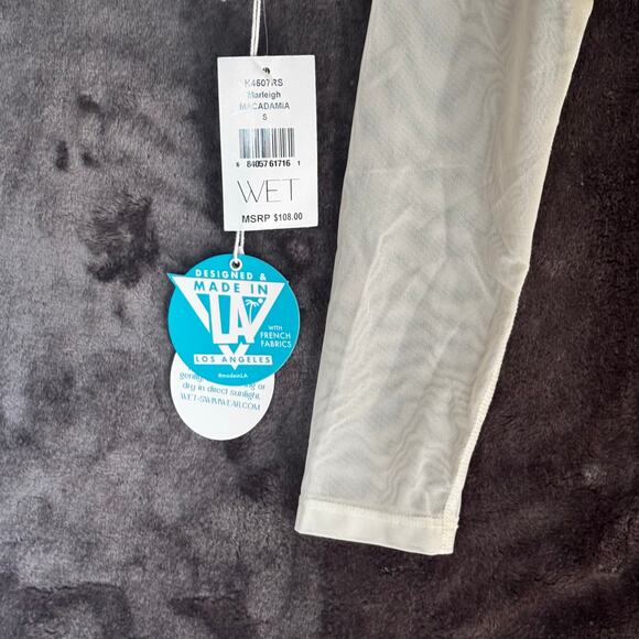 WET Sz Small Swim Shirt Rash Guard Cropped With Cups Ivory Mesh NWT - Picture 6 of 8